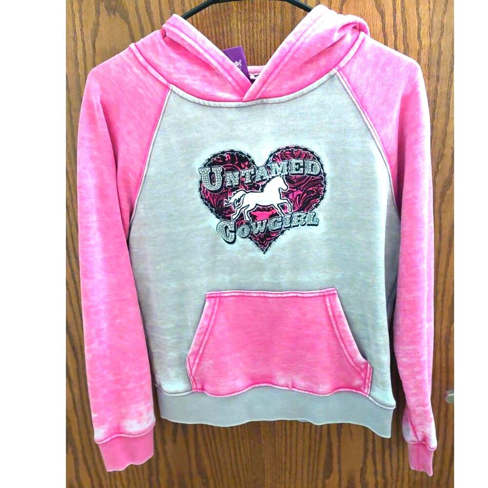 Untamed Cowgirls Cowgirl Hardware Pink Western Hoodie Sweatshirt Girls M